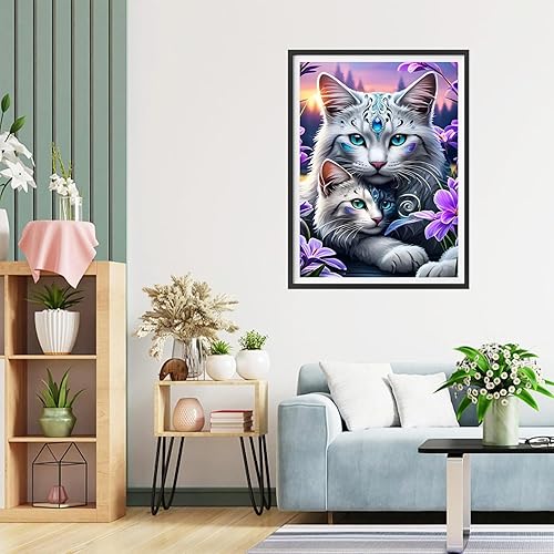 QQYRHN 5D DIY Chatons Kits de Peinture Diamant, Complète Chats Diamond Painting pour Adulte Débutants, Fleurs Art du Diamant, Décoration Murale Maison Peinture au Diamant Avec 30x40cm - Nail Gallerys