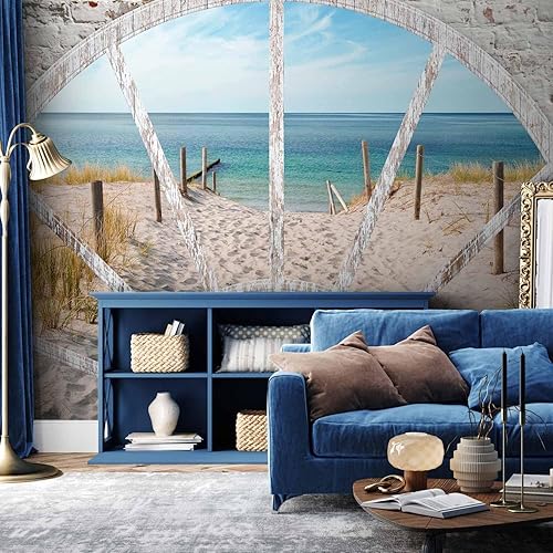 murando - Papier peint panoramique paysage 300x210 cm - Revêtement mural décoration salon - Design moderne - Mer, ciel, paysage, sable, plage, vue depuis la fenêtre, eau c-A-0088-a-c - Nail Gallerys