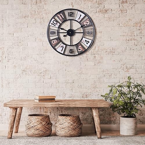 Lafocuse Horloge Murale Noir Geante Moulin à Vent 57cm Pendule Murale Quartz Métal Industrielle Silencieuse pour Salon Bar - Nail Gallerys