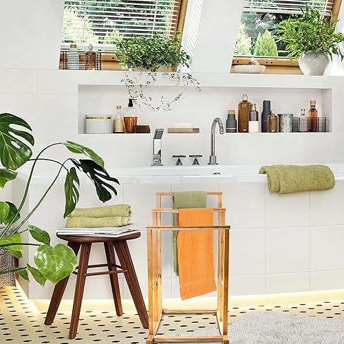 Relaxdays Porte-Serviettes sur pied support 3 Barres HxlxP : 82,5 x 42 x 42,5 cm en bambou salle de bain serviteur de chambre, nature - Nail Gallerys