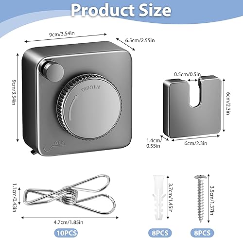 étendoirs Rétractables – Corde à Linge De 4,2m en Acier Inoxydable, Anti-Affaissement, Intérieur & Extérieur, pour Balcon Et Salle De Bain, Livré avec 10 Clips Coupe-Vent (Noir) - Nail Gallerys
