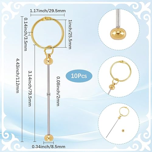 SUNNYCLUE 1 boîte de 10 porte Clés en Métal Doré Barre de Perles Bricolage Perles Dorées Bandes de Porte Clés Détachables Vierges pour la Fabrication de Bijoux Porte Clés Breloques Mariage Anniversair - Nail Gallerys