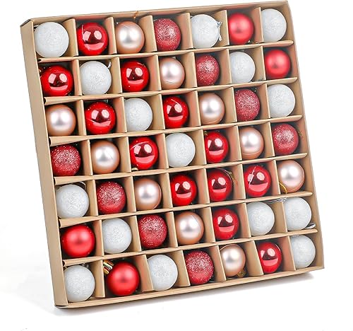 DERAYEE Boules Noël Rouge,Blanc,Or Rose,Décoration Noël Intérieur,Kit Kecoration Sapin de Noel,Lot de 49 Boules de Noël pour Sapin,Boule de Noël - Nail Gallerys