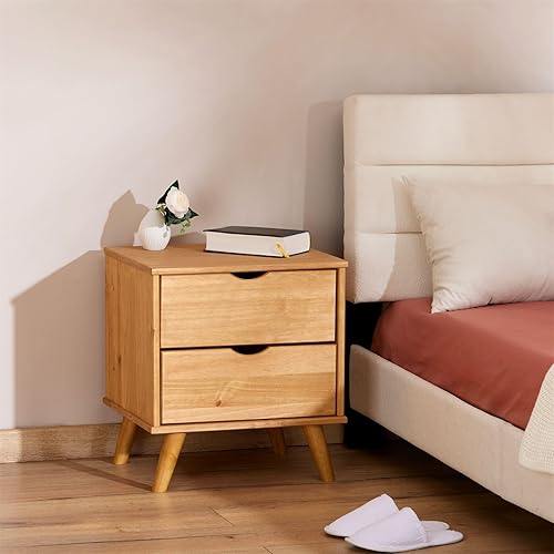IDIMEX Table de Chevet Colima en pin Massif avec 2 tiroirs, Table de Nuit en Bois sur Pieds Coloris Naturel - Nail Gallerys