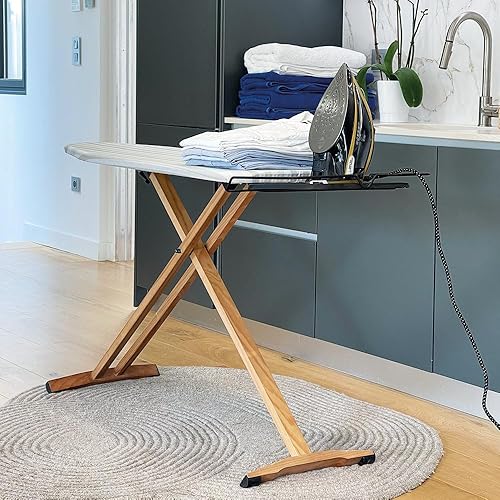 Table à repasser en bois pliable NUBAR 130x47 H92cm housse 100% cotton avec repose fer et repose centrale vapeur - Nail Gallerys