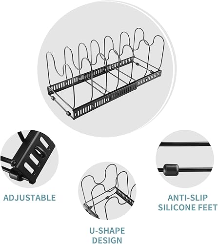 Mezzar Rangement Poele Casserole, Organisateur de Poêles à Frire Réglables, Porte-Casseroles à 7 Compartiments dans Cuisine Placard Tiroir pour Poêles Casseroles Couvercles Assiettes- Noir - Nail Gallerys