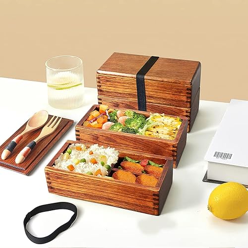 AOOSY Bento Boîte à déjeuner, style japonais traditionnel en bois naturel, boîte à déjeuner à double couche pour nourriture, fruits, sandwich, sushi pour voyage école camping (avec fourchette en bois) - Nail Gallerys