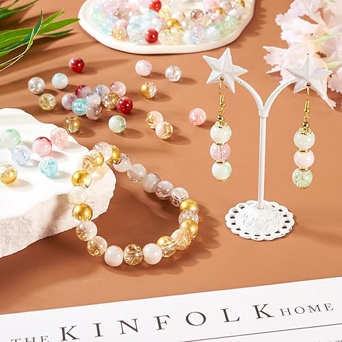 Crafans Lot de 120 perles rondes en verre craquelé transparent de 10 mm, 12 couleurs, design bicolore, perles d'espacement en vrac, grosses perles pour la fabrication de bijoux - Nail Gallerys