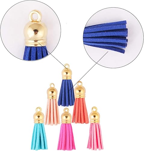 ZARRS Lot de 100 pendentifs en Cuir Multicolore avec Capuchon argenté - Porte-clés pour Sac, Bijoux, Bricolage, Accessoires de décoration, 38 mm - Nail Gallerys