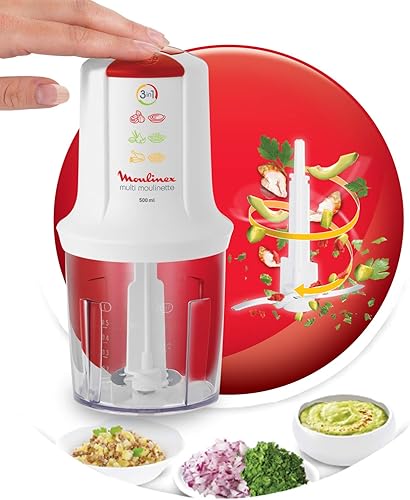 Moulinex Mini Hachoir Électrique Multi Moulinette 3 en 1 Hacher Mixer Emulsionner Mayonnaise Viande Légumes Herbes Epices Fruits Secs 2 Vitesses 400W Blanc AT710131 - Nail Gallerys