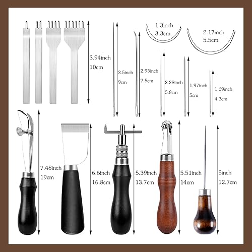 Ensemble d'outils de couture en cuir, ensemble de bricolage en cuir avec 5 couleurs de fil de cire, aiguilles à coudre en cuir, burin à trous, couteau à découper en cuir pour la couture du cuir - Nail Gallerys