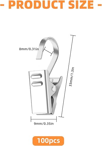 Lot de 100 pinces à rideaux - En acier inoxydable - Avec crochets de serrage - Crochets de serrage - Crochets de suspension - Rideau de douche - Guirlande lumineuse - Photos - Décoration d'intérieur - Nail Gallerys