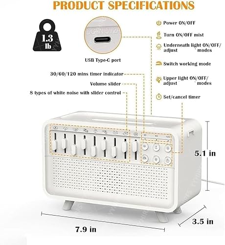 DreamMix Pro, humidificateur d'aromathérapie avec 8 sons ambiants pour dormir, machine à sons à bruit blanc, pour dormir, méditation, réservoir d'eau d'humidification de 200 ml - Nail Gallerys