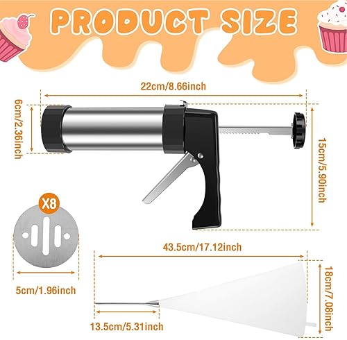 Machine À Churro, Machine À Churro Manuelle, Kit De Pistolet À Churros En Acier Inoxydable 304, Machine À Churros Creuse avec 8 Becs De Plastification pour Desserts,Gâteaux, Machine À Biscuits - Nail Gallerys