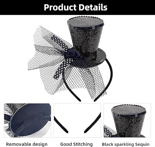Mini chapeau haut-de-forme avec voile, chapeau haut-de-forme noir pour femme, festival, Halloween, Noël, carnaval, fête à thème, bal de fin d'année - Nail Gallerys