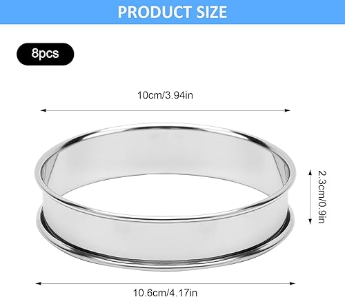 ZMDMAH Cercle a Patisserie 8 Pièces Anneaux à gâteau Moules à crêpes en Acier Inoxydable Cercle Patisserie Cercle à Tarte aux œufs Cercle à Muffins pour Crêpes Muffins Tartes Gâteaux - Nail Gallerys