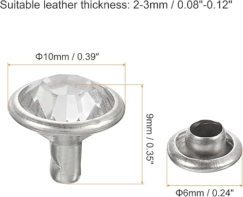 QUARKZMAN 100 Pcs Rivets en Strass Argentés, Rivets de 10 mm pour la Maroquinerie, Rivets en Cristal à Double Capuchon en Métal, Rivets en Strass pour Fabrication Artisanale de Cuir, Sacs - Nail Gallerys