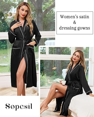 Sopesil Peignoir de Bain Femme Satin Longue Robe de Bain Peignoir de Mariée Kimono Femme avec Poches Confortable pour Maison Toutes Saisons Tailles S-XXL - Nail Gallerys