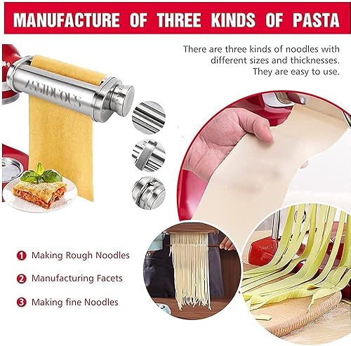 Machine à Pâtes Rouleaux Découpeurs pour KitchenAid Robot, en Acier Inoxydable, Composé Machine à Pâtes et Deux Rouleaux Découpeurs pour Kitchenaid Artisan Accessoires - Nail Gallerys