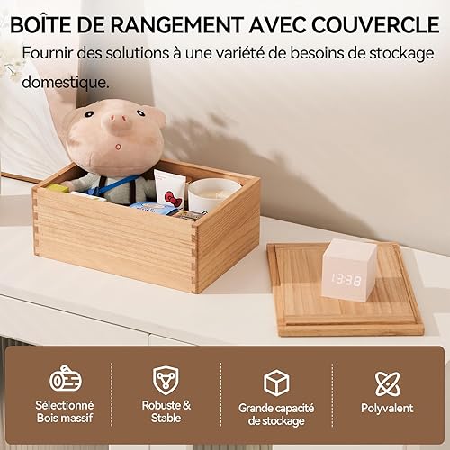 KIRIGEN Boîte de Rangement en Bois avec Couvercle Boîte décorative pour l'artisanat, la Couture, Les Souvenirs et Le Rangement DIY Boîte de Rangement en Bois Boîte à Bijoux Couleur Naturelle - Nail Gallerys