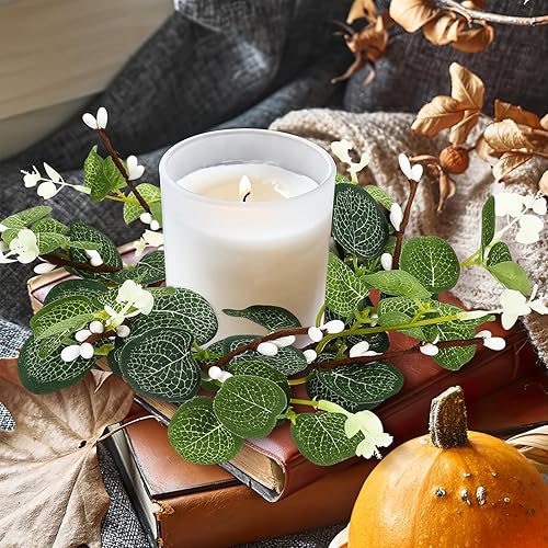 Lot De 2 Anneaux De Bougie en Forme De Feuilles D'eucalyptus Artificielles, Couronnes De Bougies, Petites Couronnes pour Mariage, Maison, Décoration De Table, 8 Cm - Nail Gallerys