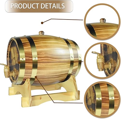 Fût à whisky de 5 litres, Grande Capacité Tonneau à Vin en Bois avec copeaux de chêne, Fût traditionnel de vin et de whisky Pour servir une table, pour vin, Whisky & Eau-de-Vie, Jaune clair - Nail Gallerys