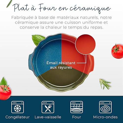 ESPRIT DE CUISINE - Plat À Four Rond En Céramique - Poignées ergonomiques - Émail Résistant Aux Rayures - Facile À Nettoyer - Made In France - 1,8L - 38,6x36x3cm Extérieur - Brique - Nail Gallerys