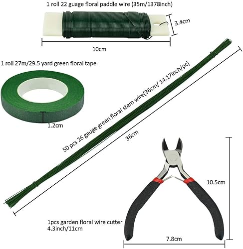 'N/A' UTRUGAN 4 Sortes Trousse à Outils Arrangement Floral, Fleuriste Ruban Vert 27 Mètres, Fil de Fleur Vert, 50 PCS * 36 CM Fil de Fer Fleur avec Ciseaux de Coupe pour Bouquet Tige Wrap Fleuriste - Nail Gallerys