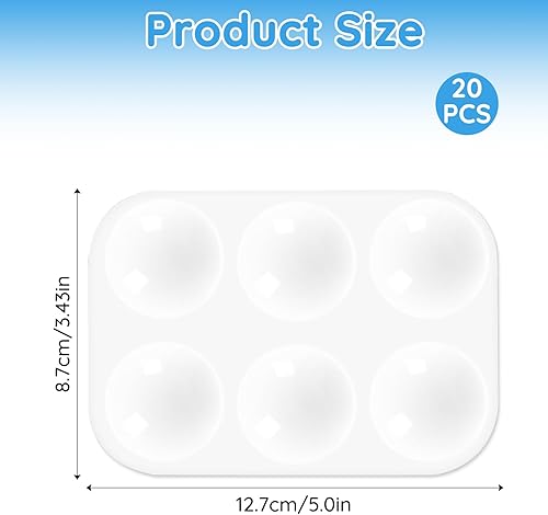 Lot de 20 palettes de mélange de peintures acryliques rectangulaires en plastique avec 6 champs de mélange (blanc) - Nail Gallerys