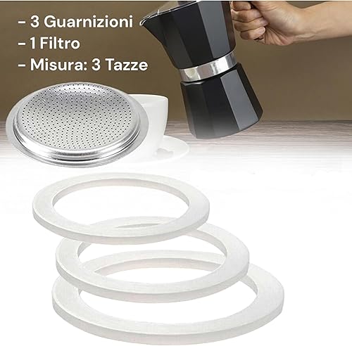 Joint et filtre à cafetière universel pour pièces de rechange Moka 3 anneaux de joint en latex + 1 filtre en acier (3 tasses) de rechange en silicone, pour cafetière italienne, - Nail Gallerys