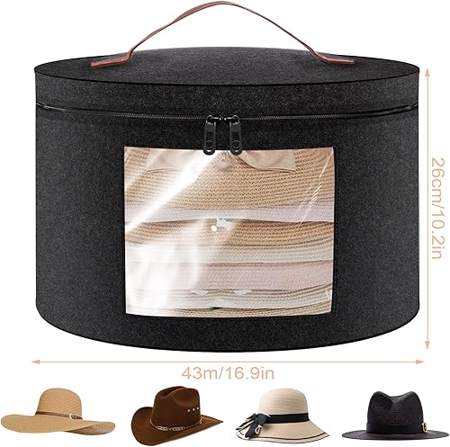 WEFINEST Boîte à chapeaux ronde avec couvercle, pliable en feutre, boîte de rangement gris foncé, avec fenêtre transparente et poignée à fermeture éclair - Nail Gallerys