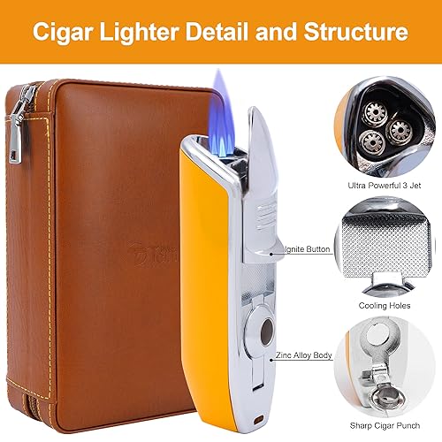 Etui de voyage portable pour 4 cigares, Coupe-cigare, Briquet ，Humidificateurpour cigares avec Coupe-cigare et Humidificateur, Cadeau pour lesPetits Amis, Cadeaud'anniversaire - Nail Gallerys