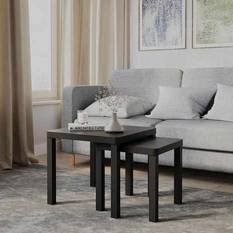 URBNLIVING Lot de 2 tables gigognes carrées en bois, peu encombrantes, tables basses et d'appoint pour salon, chambre à coucher, bureau, design moderne empilable, disponible en plusieurs finitions - Nail Gallerys