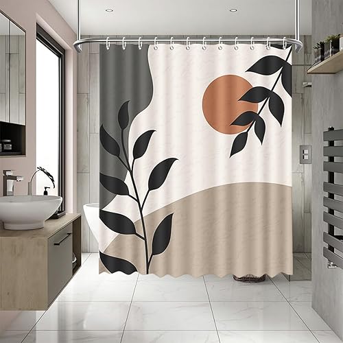 APROPHIC Bohème de Rideau de Douche 180 x 180cm, Rideau Douche Salle de Bain Médiévale, Motif Feuilles et Soleil, Moderne Minimaliste, Le Polyester est Lavable en Machine AVCE 12 Crochets - Nail Gallerys