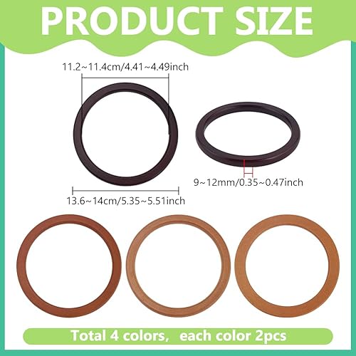 PH PandaHall 8pcs Poignées de Sac Rondes Plates 4 couleurs Poignées de Sac à Main en Bois 13.6 14cm Anneau Décoratif Poignée de Sac à Main pour Bricolage Été Portefeuille Tissés Totes Fabrication - Nail Gallerys