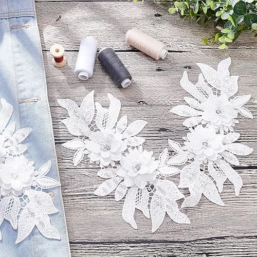 nbeads 4 Pcs Patchs Appliqués en Dentelle 3D, Blanc Coudre sur Broderie Dentelle Fleur Patches Motif Floral Perlé Strass Dentelle Garniture Tissu Perle Appliques pour Coudre Mariage Mariée Robe - Nail Gallerys