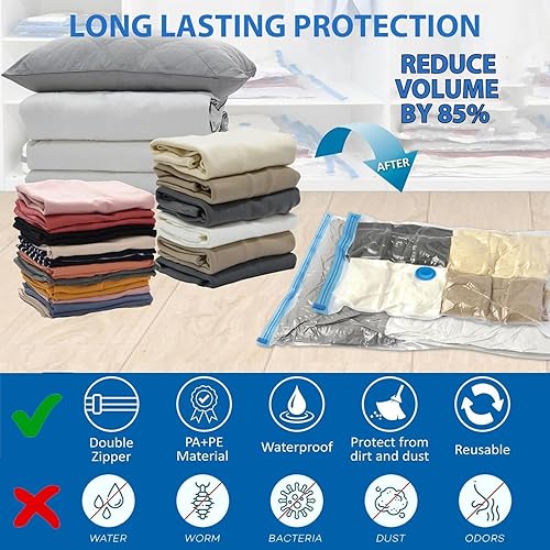 Lot de 6 sacs de rangement sous vide (2 moyens, 2 grands, 2 jumbo) – Sacs peu encombrants pour vêtements, couettes et literie – Sacs de rangement réutilisables avec fermeture éclair hermétique et - Nail Gallerys