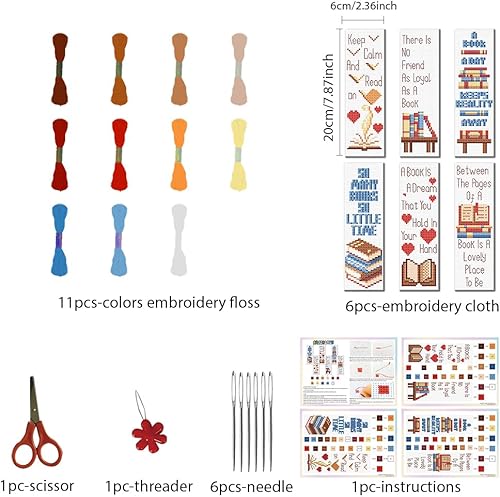 FREEBLOSS 6PCS Point de Croix Signet Point de Croix Kit Point de Croix Thèmes Livres et Textes Point de Croix Kits de Broderie au Point de Croix Kit de Signets au Point de Croix Compté pour Débutants - Nail Gallerys