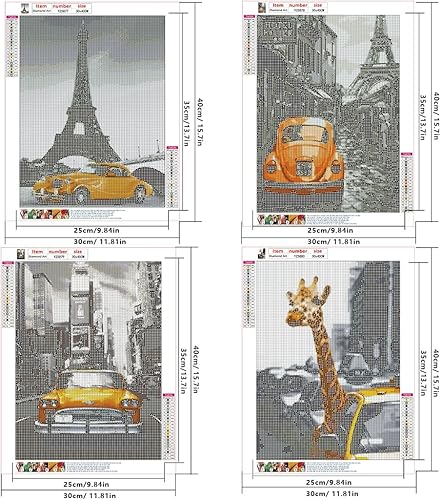 DCIDBEI 30x40CM DIY 4 Lot Peinture Diamant Paysage Gris Jaune, Kit De Point De Croix Diamant Ville, 5D Rond Diamond Painting Voiture, Salon Entrée Chambre Décoration Autocollant Mural - Nail Gallerys