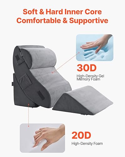 VEVOR Coussin Incliné Lit, Oreiller Triangulaire Orthopédique Réglable, Rembourrage Mousse, Housse Lavable, Coussin de Lecture Lit pour Soulagement Reflux Acide, Soutien Dos, Jambes, Cou, Gris Foncé - Nail Gallerys