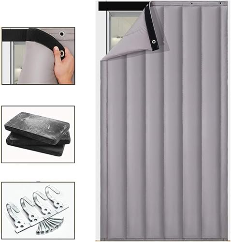 Thermique Isolation Phonique Rideau De Porte, Épaissir PU Panneaux De Imperméable Rideau De Partition De Climatiseur Chambre à Coucher De Salon-Gris Argent 90x210cm(35x83inch) - Nail Gallerys