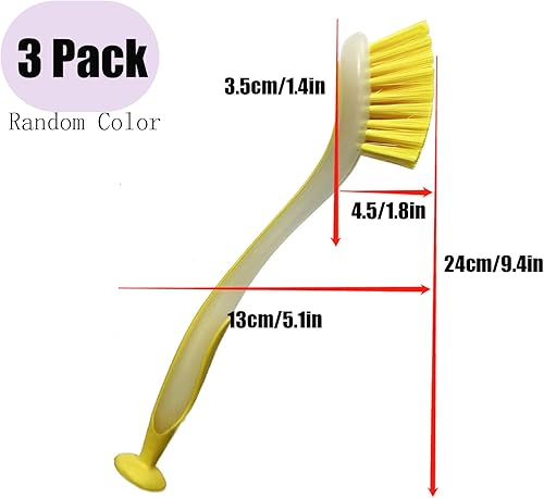 Lot de 3 brosses à vaisselle avec ventouse – pour vaisselle assiettes, poêles, casseroles – Couleur aléatoire - Nail Gallerys