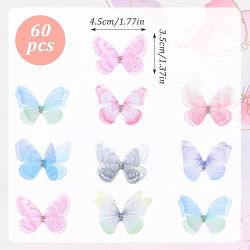 YUXIANLB Lot de 60 mini papillons en organza pour travaux manuels, décoration murale colorée pour mariage, fête, maison - Nail Gallerys