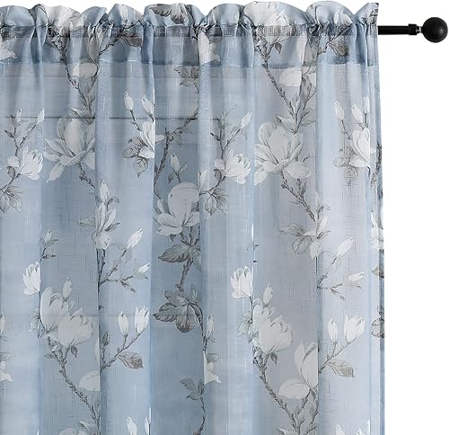 SMILE WEAVER Lot de 2 Rideaux Transparents Rose pâle de 160 cm de Long pour Salon, Rideaux Floraux filtrant la lumière, voilages texturés en Lin avec Passe-Tringle pour Chambre/Cuisine - Nail Gallerys