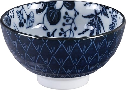 TOKYO design studio Flora Japonica Set de 4 Bols Bleu-Blanc, Ø 12 cm, Hauteur 6,3 cm, env. 300 ML, Porcelaine Japonaise, décor Floral Japonais, boîte Cadeau Incluse - Nail Gallerys