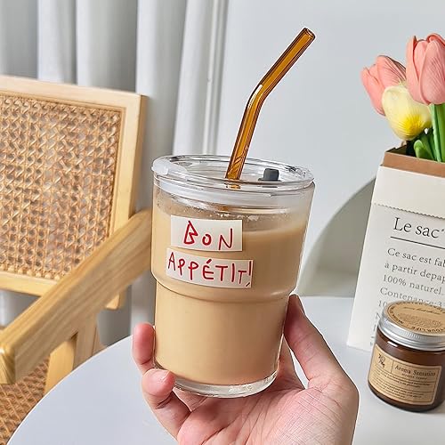 Olvini Gobelet en verre de 390 ml avec paille et couvercle, gobelet réutilisable pour eau, matcha et café de voyage (transparent) - Nail Gallerys