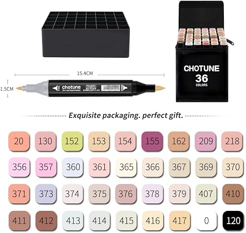CHOTUNE Marqueurs,60 Tons de Peau Feutre Alcool,Nouveaux Marqueurs Double Pointe,Livré Avec Une Base de Rangement Noire Pour Étui de Transport,pour Croquis de Manga - Nail Gallerys
