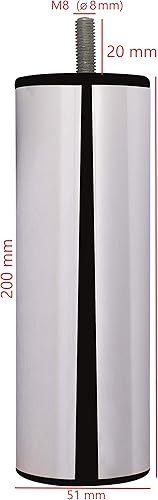 MEGALUXFRANCE 4 Pieds de Lit, Sommier Tapissier en Métal Chromé 20 Cm, Vis Fileté M8 - Nail Gallerys