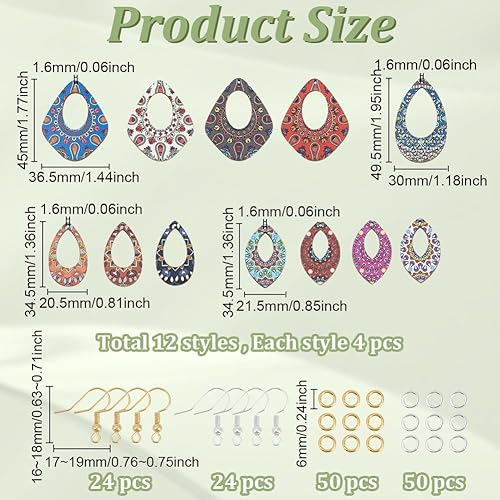 CRAFTYMELODY Kit de Fabrication de Boucles D'Oreilles Pendantes en Bois pour la Fabrication de Bijoux avec 48 pendentif en Bois de 12 styles Breloque en Forme de Larme 48 crochets de Boucles - Nail Gallerys