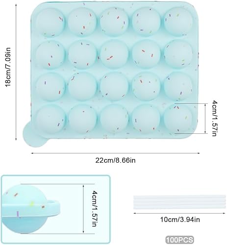 Moule Pop Cake en Silicone, 20 Cavité Moules à Popcakes Bâton à Pop Cake Silicone Plateau Pop Gâteau Bâton Mould, + 100 Batonnet Pop Cake, pour Gâteau Chocolat Bonbons Gelée Sphère de Glace, Sans BPA - Nail Gallerys